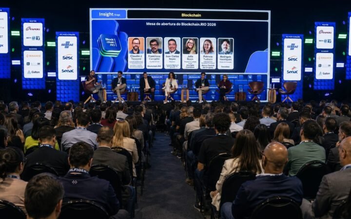 Painel de abertura do Main Event Blockchain.RIO dia 12 de Agosto de 2026.
