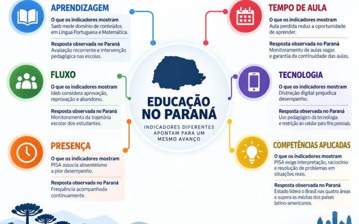 Infográfico sobre a Educação no Paraná.