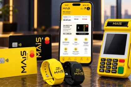 Ecossistema da MAIS Card reúne cartão de crédito, aplicativo, maquininha e pulseiras NFC em uma experiência financeira integrada.