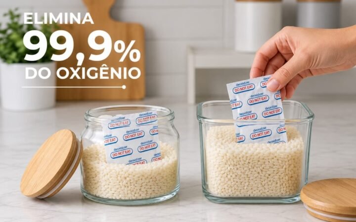 Absorvedor de oxigênio para alimentos aumenta a durabilidade dos alimentos.